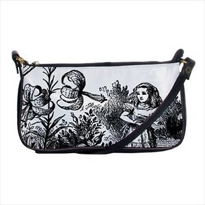 Alice In Wonderland In The Garden Art Fashion Black Clutch Purse Alice In Wonderland Art Clutch Fashion Ladies Novelty Purse Purse