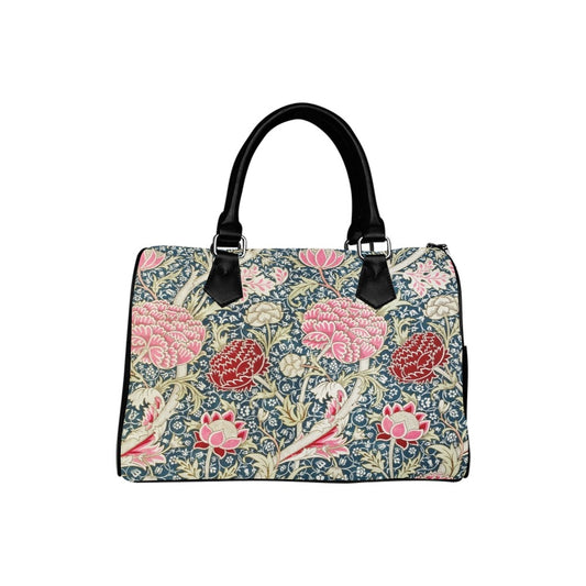 Flower Pattern Boston Handbag Canvas PU Leather William Morris Art Nouveau Art Boston Handbag Ladies Purse Boston Handbag