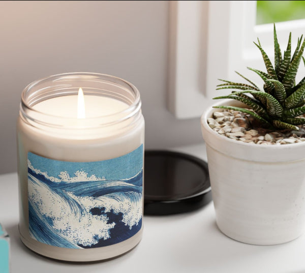 Scented Soy Candle In Glass Art Jar 9 oz Ocean Waves