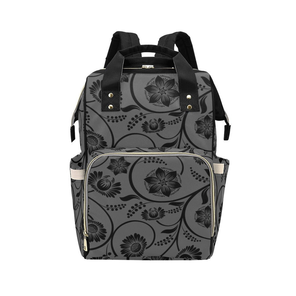 Diaper Bag Backpack Black Gray Floral Pattern Diaper Backpack Diaper Bag Backpack Floral Pattern Flowers Gray Unisex