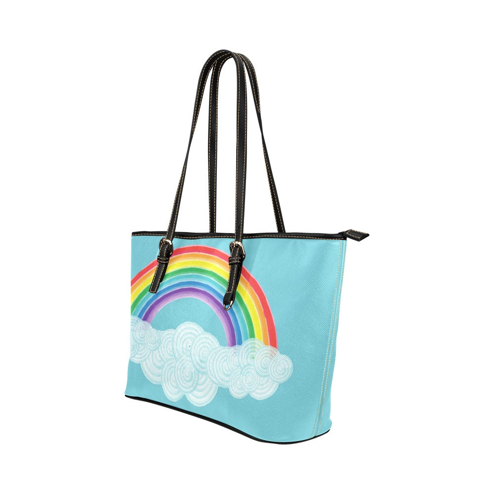 Rainbow Sky Art PU Leather Carry On Tote Bag 17.5" x 11" 17.5" x 11" Carry On LGBTQ PU Leather Rainbow Shoulder Bag Tote Tote Bag Tote Bag