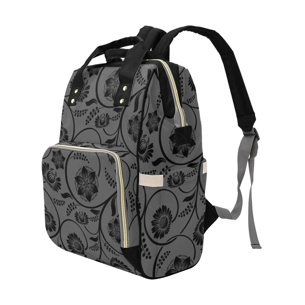 Diaper Bag Backpack Black Gray Floral Pattern Diaper Backpack Diaper Bag Backpack Floral Pattern Flowers Gray Unisex