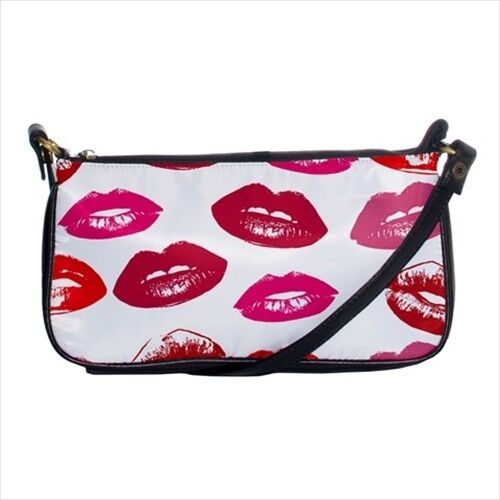 Lips Kisses Lipstick Print Pattern Art Fashion Black Clutch Purse Clutch Fashion Ladies Lips Lipstick Novelty Purse Vintage Purse