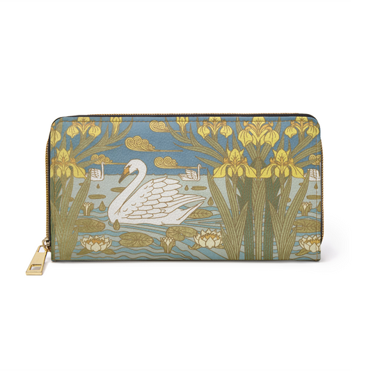 Swan Art Nouveau Zipper Wallet Faux Leather Vegan Art Art Nouveau Maurice Pillard Verneuil Swans wallet Zipper Wallet Zippered Wallet