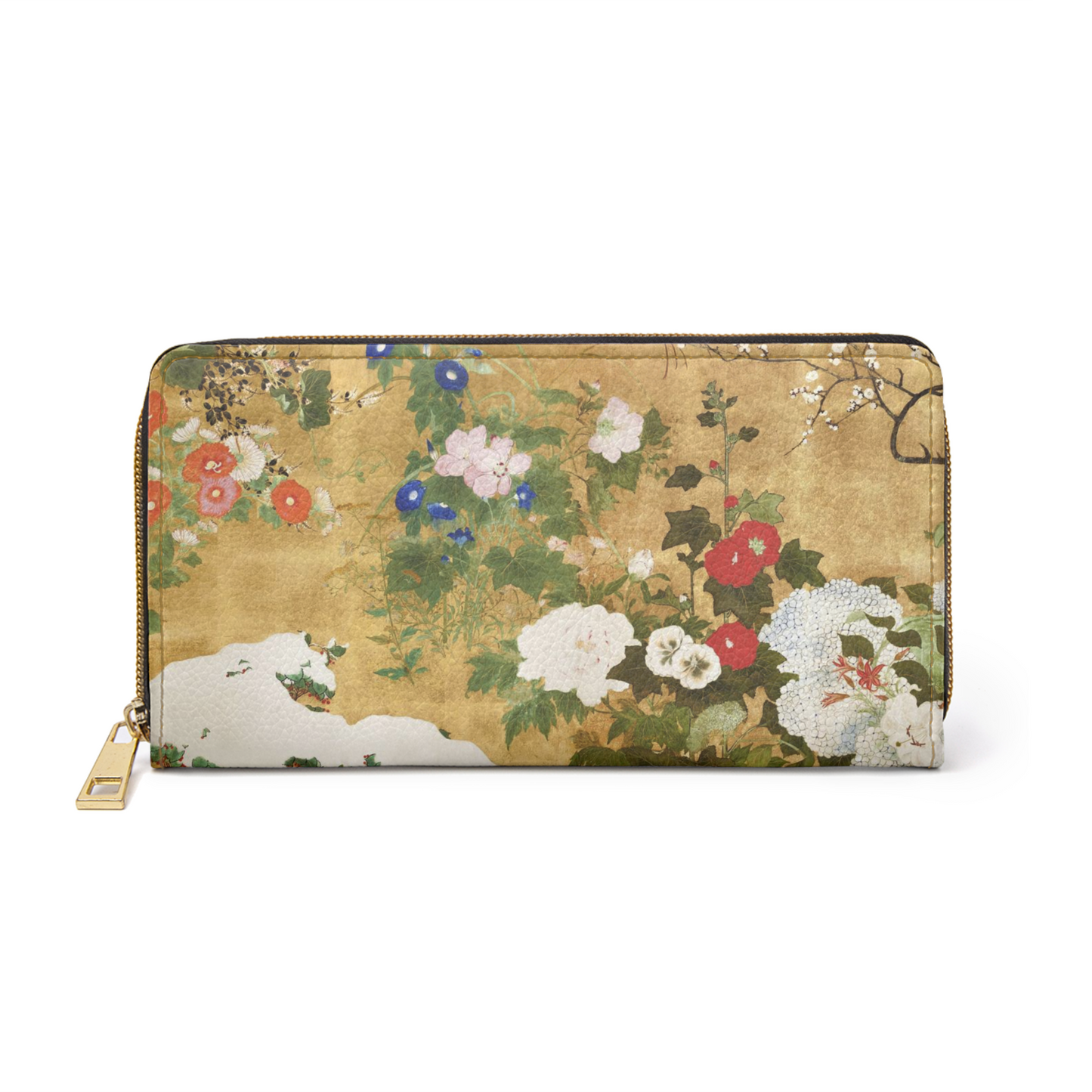 Flowers Of The Four Seasons Zipper Wallet Saito Ippo Art Faux Leather Art Flowers Four Seasons Japan Japanese Saito Ippo wallet Zipper Wallet Zippered Wallet