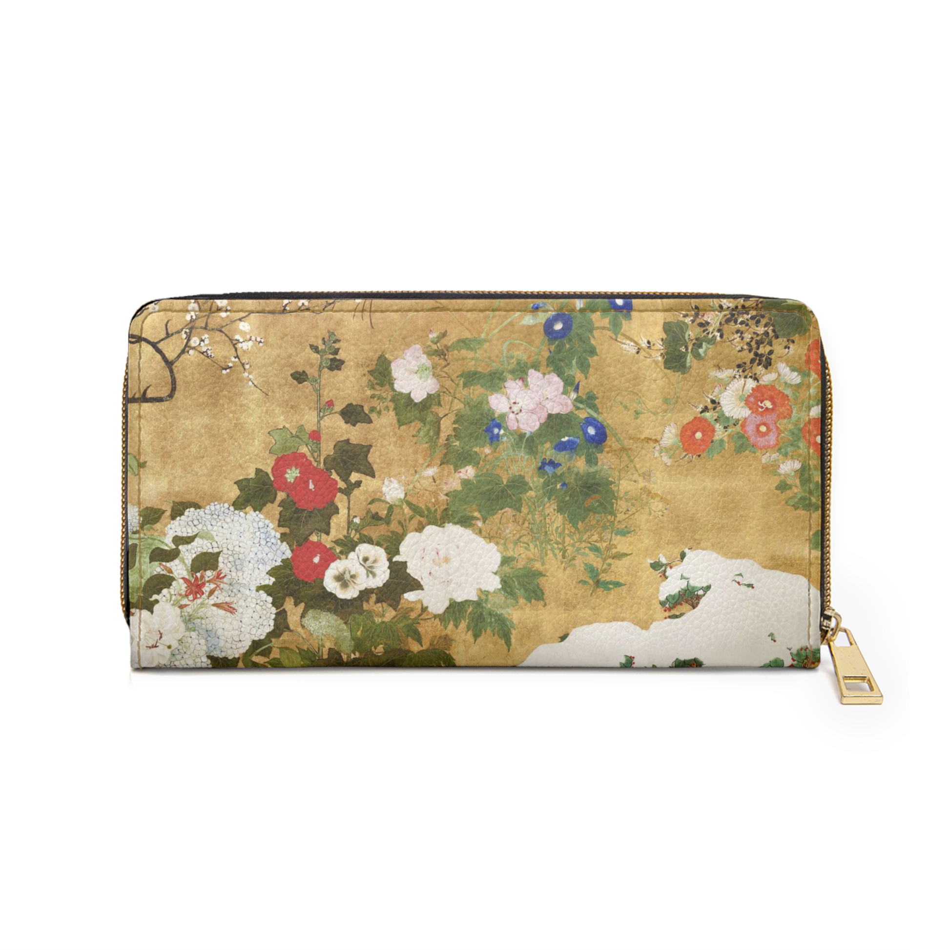 Flowers Of The Four Seasons Zipper Wallet Saito Ippo Art Faux Leather Art Flowers Four Seasons Japan Japanese Saito Ippo wallet Zipper Wallet Zippered Wallet