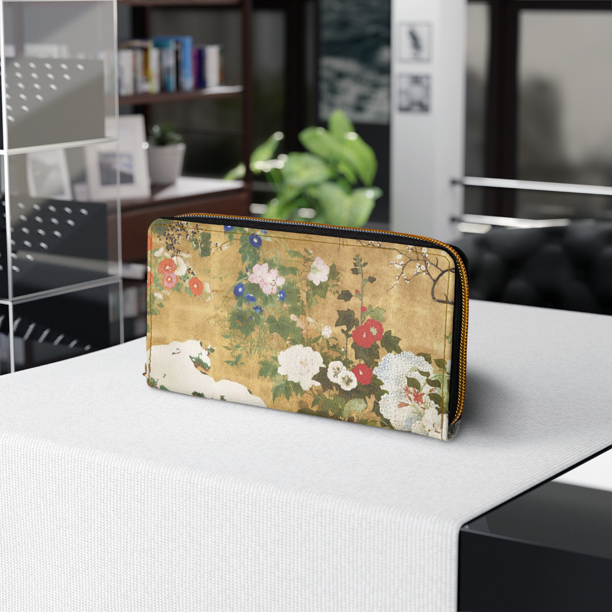 Flowers Of The Four Seasons Zipper Wallet Saito Ippo Art Faux Leather Art Flowers Four Seasons Japan Japanese Saito Ippo wallet Zipper Wallet Zippered Wallet