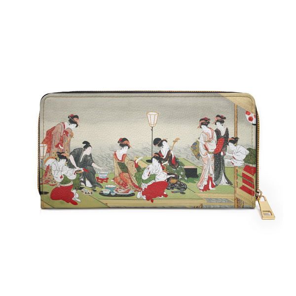 Japanese Women Zipper Wallet Faux Leather Utagawa Toyohiro Art