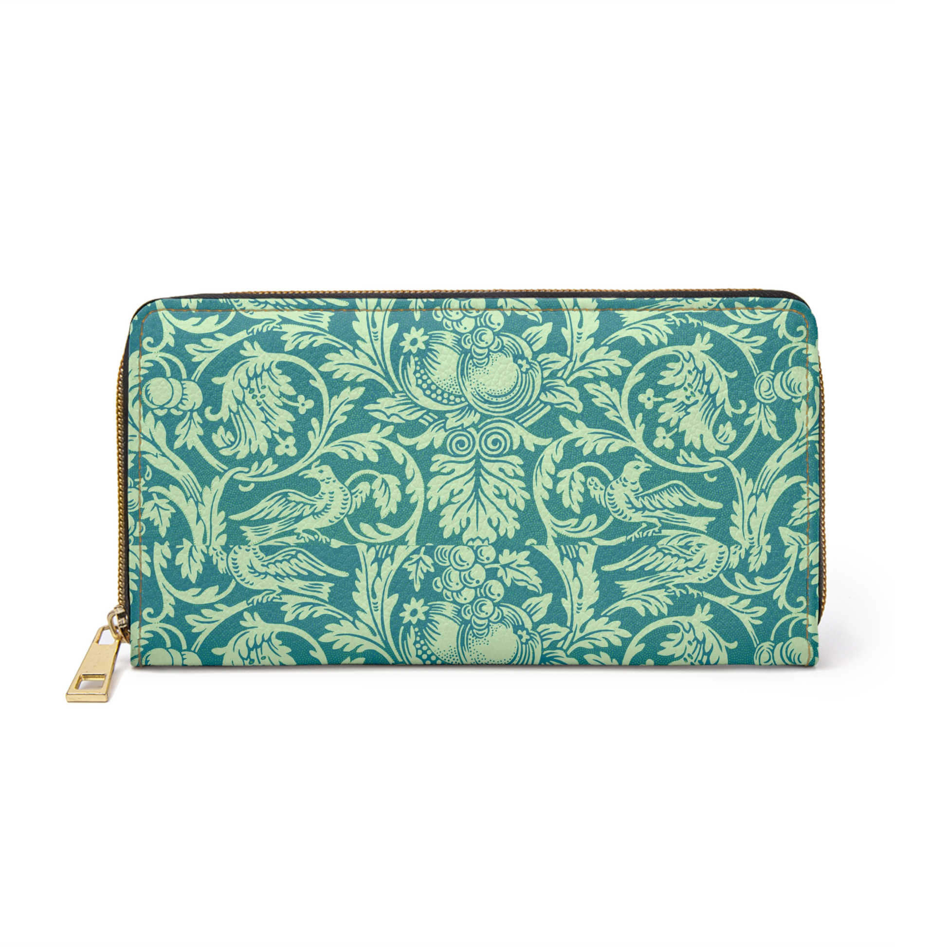 William Morris Floral Pattern Zipper Wallet Faux Leather Art Art Nouveau Green Pattern wallet William Morris Zipper Wallet Zippered Wallet