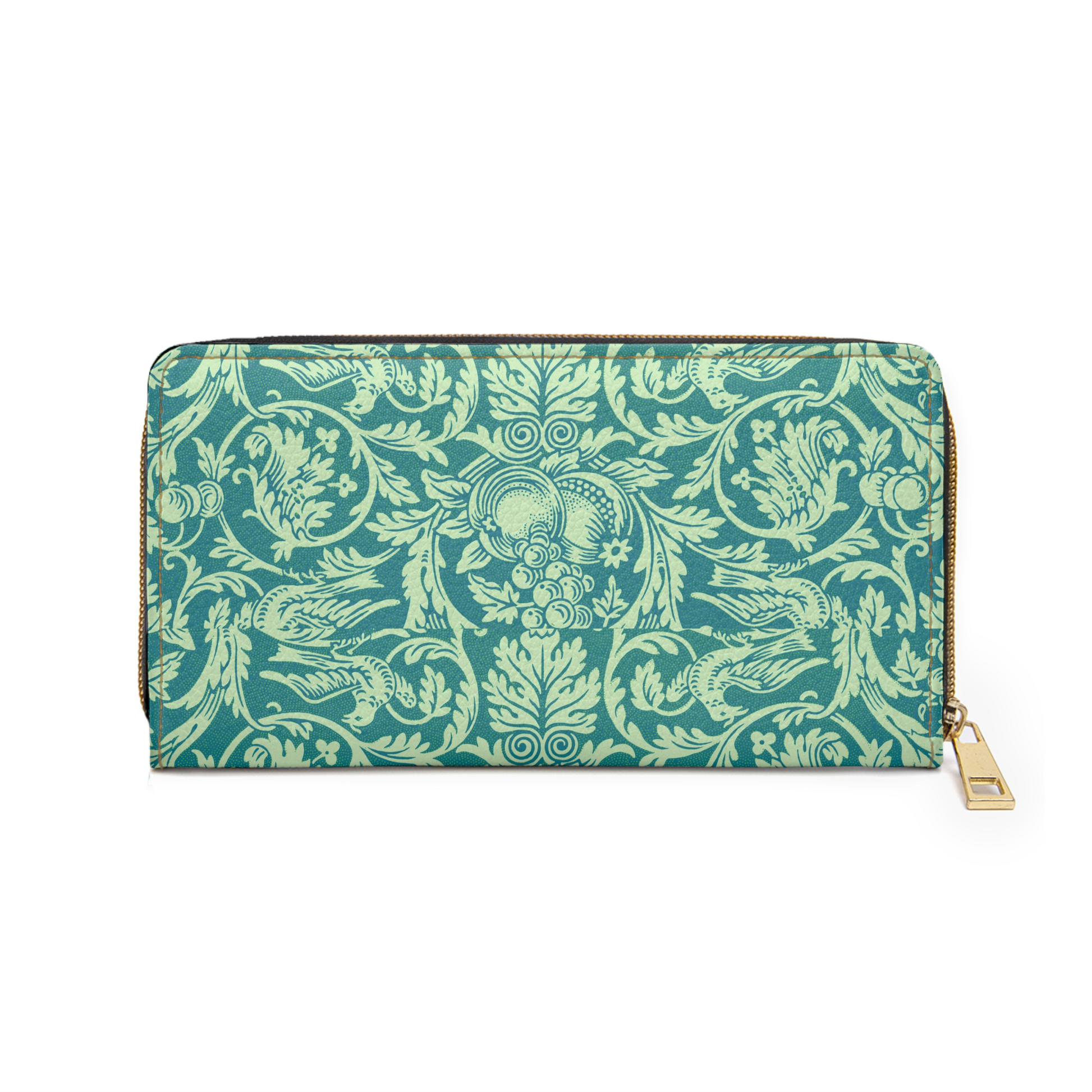 William Morris Floral Pattern Zipper Wallet Faux Leather Art Art Nouveau Green Pattern wallet William Morris Zipper Wallet Zippered Wallet