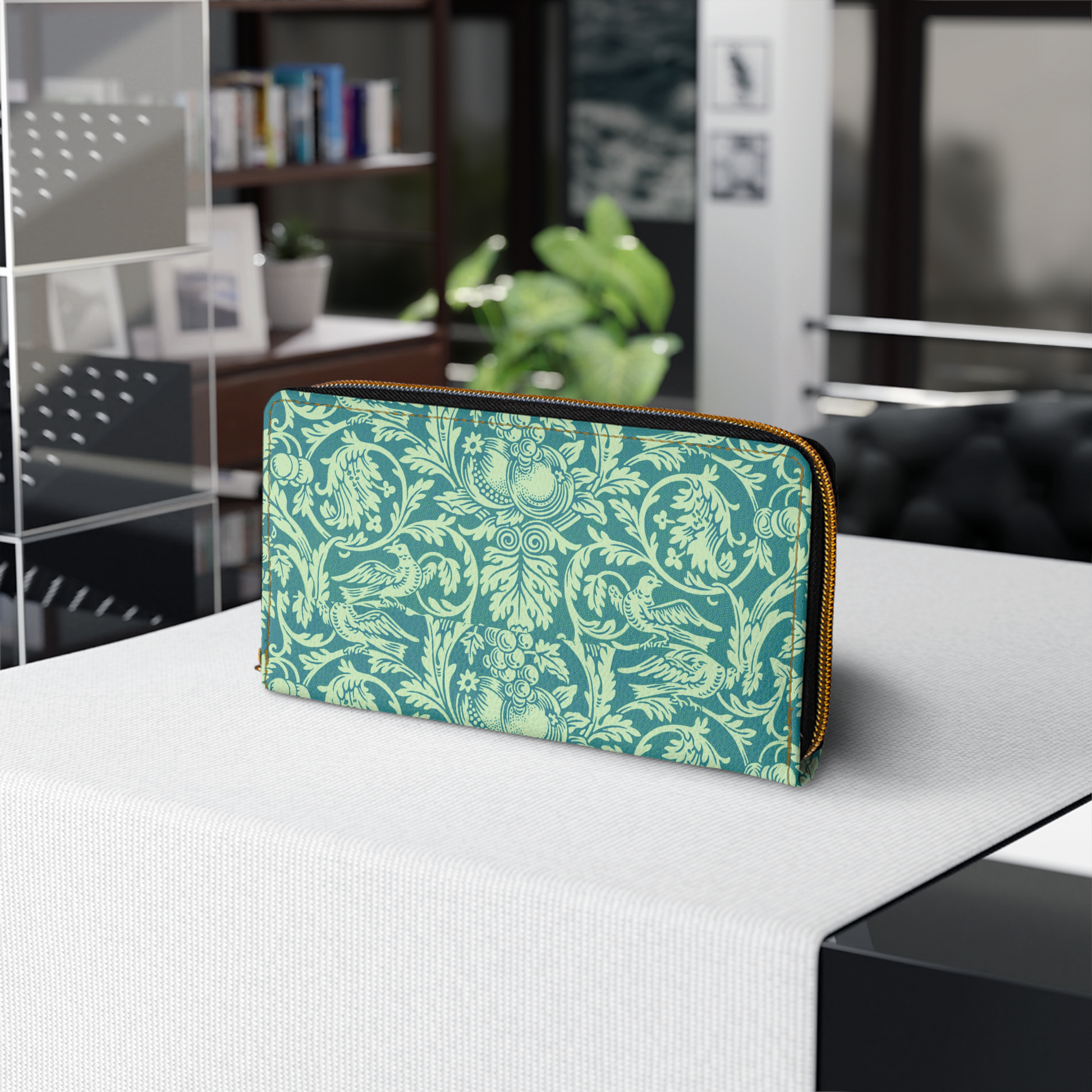 William Morris Floral Pattern Zipper Wallet Faux Leather Art Art Nouveau Green Pattern wallet William Morris Zipper Wallet Zippered Wallet