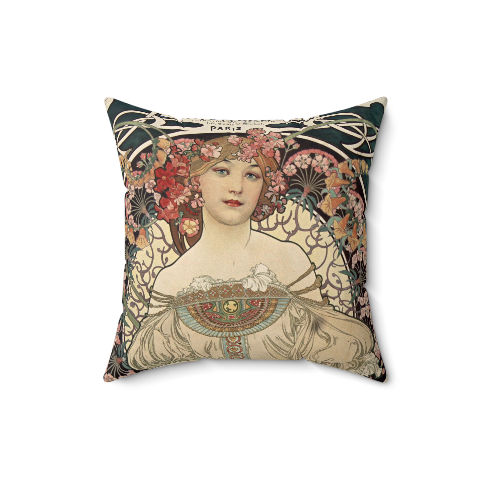 Reverie Art Nouveau Decorative Faux Suede Throw Pillow 16x16 Inches 16 Inch Alphonse Mucha Art Nouveau Decorative Pillow Throw Pillow Woman Throw Pillows