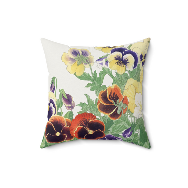 Pansies Flowers Decorative Faux Suede Throw Pillow 16x16 Inches