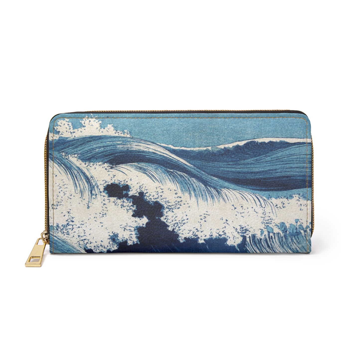 Blue Ocean Sea Waves Faux Leather Zipper Wallet Art Blue Japan Japanese Art Ocean Uehara Konen wallet Zipper Wallet Zippered Wallet