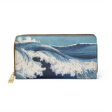 Blue Ocean Sea Waves Faux Leather Zipper Wallet