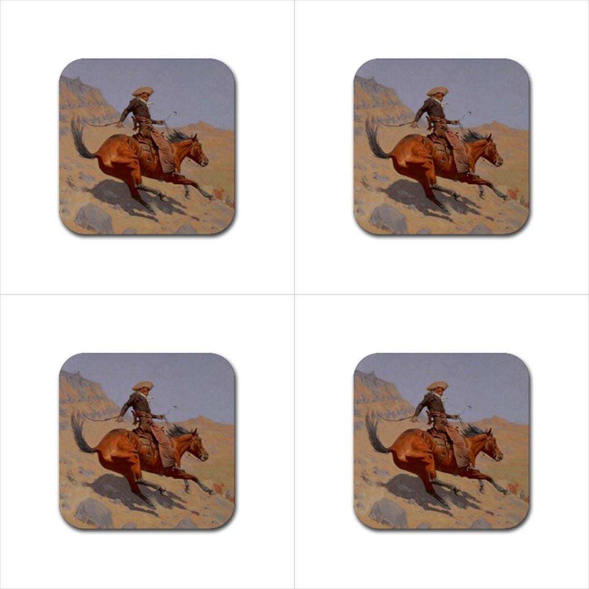 The Cowboy Remington Bar Drink Coasters Rubber Beverage Anti Slip Set Anti Slip Barware Beverage Coasters Cowboy Horse Rubber Coasters Western Rubber Coasters