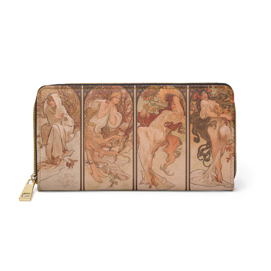 The Seasons Art Nouveau Women Faux Leather Zipper Wallet Alphonse Mucha Art Art Nouveau The Seasons wallet Women Zipper Wallet Zippered Wallet Wallets & Money Clips