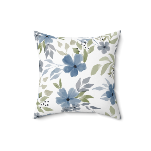 Blue Flowers Floral Decorative Faux Suede Pillow 16x16 Inches