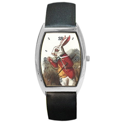 Alice In Wonderland White Rabbit I'm Late Wristwatch Unisex Watch Alice In Wonderland Art Barrel Shape Unisex Watch White Rabbit Wristwatch Barrel Shape Watch